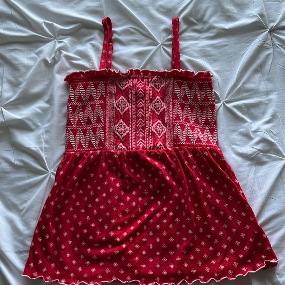 red flowy tank top, medium